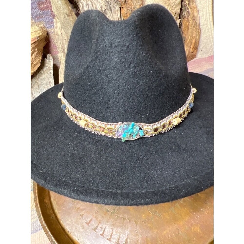 Fancy Ribbon Hat band Hatband Mens Womens Gold Brown Turquoise Beaded Beaded